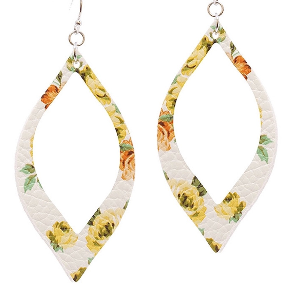 NEW MARQUIS YELLOW FLORAL FAUX LEATHER EARRINGS